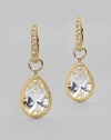 Like a crystalline dewdrop, these faceted white topaz stones, accented with diamonds, are radiant within settings of 18k yellow gold. White topaz Diamonds, 0.04 tcw 18k yellow gold Charm length, about ¾ Charm width, about ½ Jump ring bale Imported Please note: Earrings sold separately