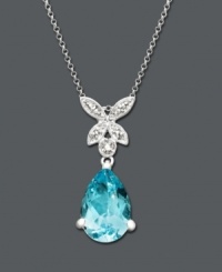 A whimsical piece adds creativity to an every day look. A beautiful blue topaz teardrop (6-5/8 ct. t.w.) dangles from a dazzling diamond accented butterfly. Victoria Townsend necklace crafted in sterling silver. Approximate length: 18 inches. Approximate drop: 1-3/16 inches. A whimsical piece adds creativity to an every day look. A beautiful blue topaz teardrop (6-5/8 ct. t.w.) dangles from a dazzling diamond accented butterfly. Victoria Townsend necklace crafted in sterling silver. Approximate length: 18 inches. Approximate drop: 1-3/16 inches.