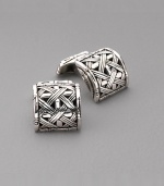 Sterling silver woven bamboo square cuff links. Handmade Imported