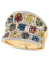 Preppie-chic has never looked so polished! Le Vian's stunning concave mixberry ring feature a circular pattern of round-cut white diamonds (1/2 ct. t.w.), green diamonds (1/5 ct. t.w.), blue diamonds (1/5 ct. t.w.), chocolate diamonds (1/5 ct. t.w.) and yellow diamonds (1/4 ct. t.w.). Set in 14k gold. Size 7. Preppie-chic has never looked so polished! Le Vian's stunning concave mixberry ring feature a circular pattern of round-cut white diamonds (1/2 ct. t.w.), green diamonds (1/5 ct. t.w.), blue diamonds (1/5 ct. t.w.), chocolate diamonds (1/5 ct. t.w.) and yellow diamonds (1/4 ct. t.w.). Set in 14k gold. Size 7.