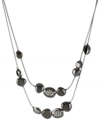 Beautiful beads make a bold statement on this illusion necklace from Robert Lee Morris. Crafted from hematite-tone mixed metal, the necklace sparkles with lustrous glass pave crystal accents. Approximate length: 16 inches + 3-inch extender. Approximate drop: 2 inches. Beautiful beads make a bold statement on this illusion necklace from Robert Lee Morris. Crafted from hematite-tone mixed metal, the necklace sparkles with lustrous glass pave crystal accents. Approximate length: 16 inches + 3-inch extender. Approximate drop: 2 inches.