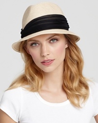 Elevate your summer style with a woven fedora with a contrast pleated chiffon band. Elevate your summer style with a woven fedora with a contrast pleated chiffon band.
