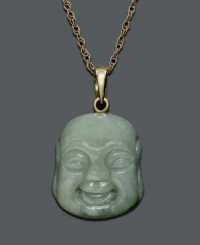 Inspire peace in your life with this charming Buddha pendant of jade (14-16 mm). Necklace crafted in 14k gold. Approximate length: 18 inches. Approximate drop: 5/8 inch. Inspire peace in your life with this charming Buddha pendant of jade (14-16 mm). Necklace crafted in 14k gold. Approximate length: 18 inches. Approximate drop: 5/8 inch.