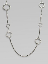 From the Infinity Collection. A signature Yurman box chain of sterling silver is gracefully stationed with cable-and-smooth interlocking rings and sprinkled with tiny white pearls. 5.5mm white cultured freshwater pearls Sterling silver Length, about 44 Toggle closure Imported From the Infinity Collection. A signature Yurman box chain of sterling silver is gracefully stationed with cable-and-smooth interlocking rings and sprinkled with tiny white pearls. 5.5mm white cultured freshwater pearls Sterling silver Length, about 44 Toggle closure Imported