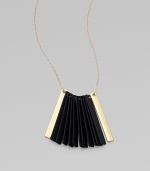 Black-finished strips hang together in a tapered fan shape, creating drama in this stunning pendant on a delicate chain.Black finishingGoldtone, brass and goldplatingLength, about 27½Slip-on stylingMade in USA