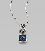 From the Chiclet Collection. A graduated design with faceted hemetite and Hampton blue topaz, accented in sparkling diamonds in blackened sterling silver. Hematite and Hampton blue topazDiamonds, .12 tcwBlackened sterling silverLength, about 17 to 18 adjustableLobster closureImported 