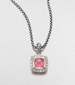 From the Petite Albion Collection. Brilliant diamonds surround a pink chalcedony cabochon set in sterling silver on a box link chain. Pink chalcedonyDiamonds, .2 tcwSterling silverLength, about 17Pendant size, about .25Lobster clasp closureImported 