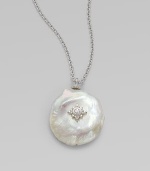From the Aspen Collection. A lustrous white baroque coin freshwater pearl hangs from a graceful chain, with accents of shimmering white sapphires.White freshwater pearlWhite sapphireRhodium platedChain length, about 17Pendant length, about 1¼Lobster claspImported