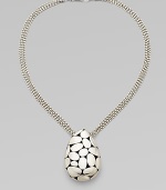 From the Kali Pebble Collection. A dramatically large textured pebble drop of sterling silver suspends from a triple bead chain in this stunning design.Sterling silverChain length, about 18Pendant length, about 2Textured lobster claspMade in Bali