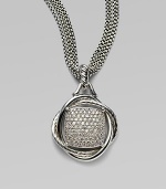 From the Infinity Collection. A timeless look to last an infinity - a sparkling enhancer of pavé diamonds elegantly wrapped in an entwinement of cable and smooth sterling silver. Diamonds, 1.74 tcw Sterling silver Width, about ¾ Length, about ¾ Imported Please note: Chain sold separately. 