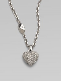 Be brilliant in this dazzling crystal encrusted heart pendant on a logo accented link chain. Palladium platedCrystalsLength, about 14Pendant size, about ½Spring ring closureMade in Italy Be brilliant in this dazzling crystal encrusted heart pendant on a logo accented link chain. Palladium platedCrystalsLength, about 14Pendant size, about ½Spring ring closureMade in Italy