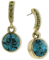 Drink in the elegance of these 2028 earrings. A stunning aqua-hued czech stone is complemented with green accents at the post. Approximate drop length: 1 inch. Approximate drop diameter: 1/4 inch. Drink in the elegance of these 2028 earrings. A stunning aqua-hued czech stone is complemented with green accents at the post. Approximate drop length: 1 inch. Approximate drop diameter: 1/4 inch.