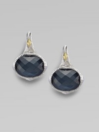 From the Contempo Collection. A lovely fusion of faceted blue quartz and hematite in a textured sterling silver setting.Blue quartz & hematite 18K gold Sterling silver Length, about ¾ Width, about ½ Post backs Imported From the Contempo Collection. A lovely fusion of faceted blue quartz and hematite in a textured sterling silver setting.Blue quartz & hematite 18K gold Sterling silver Length, about ¾ Width, about ½ Post backs Imported