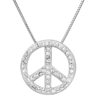 Sterling Silver Peace Sign Pendant Necklace with Swarovski Crystals Sterling Silver Peace Sign Pendant Necklace with Swarovski Crystals