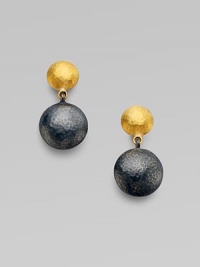 From the Lentil Collection. A pair of hammered spheres - yellow gold and blackened sterling silver - create an effortlessly elegant drop design.24k yellow gold Sterling silver Length, about 1 Post Back Imported From the Lentil Collection. A pair of hammered spheres - yellow gold and blackened sterling silver - create an effortlessly elegant drop design.24k yellow gold Sterling silver Length, about 1 Post Back Imported
