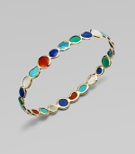 From the Polished Rock Candy Collection. As many stones and colors as shapes in this bright and beautiful design formed of a rich rainbow of semiprecious stones in gleaming gold.Mother-of-pearl, lapis, gold green agate, dyed red agate and turquoise18k yellow goldDiameter, about 2½Imported