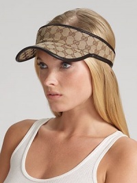 Canvas visor with sigature GG web print and leather trim. Adjustable grip-tape closure Made in Italy Canvas visor with sigature GG web print and leather trim. Adjustable grip-tape closure Made in Italy