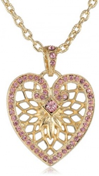 1928 Jewelry Heart of Hearts Gold-Tone Light Rose Swarovski with Heart Pendant Necklace, 18 1928 Jewelry Heart of Hearts Gold-Tone Light Rose Swarovski with Heart Pendant Necklace, 18