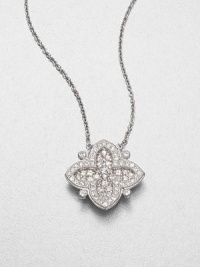 From the Soho Collection. This clover-shaped design features white sapphires on a sterling silver link chain. White sapphiresSterling silverLength, about 16Pendant size, about .7Lobster clasp closureImported From the Soho Collection. This clover-shaped design features white sapphires on a sterling silver link chain. White sapphiresSterling silverLength, about 16Pendant size, about .7Lobster clasp closureImported