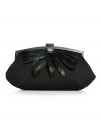 Fabulous feathers and a sparkling stone accent give this Jessica McClintock clutch an irresistible appeal. From a night out with the girls to a black tie affair, this stunning design will leave a lasting impression. Fabulous feathers and a sparkling stone accent give this Jessica McClintock clutch an irresistible appeal. From a night out with the girls to a black tie affair, this stunning design will leave a lasting impression.