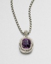 From the Labyrinth Collection. A stunning, faceted amethyst stone surrounded by sparkling diamonds set in sleek sterling silver on an iconic cable bale. AmethystDiamonds, .19 tcwSterling silverSize, about .55Fixed baleImported Please note: Chain sold separately. 