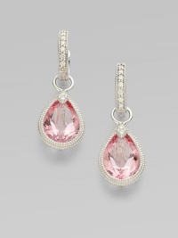 Pear-shaped drops of faceted baby pink topaz are set within granulated frames of 18k gold and diamonds, ready to hang from your favorite hoops. Diamonds, 0.04 tcw Baby pink topaz 18k white gold Drop, about ¾ Spring ring clasp Imported Please note: Earrings sold separately. Pear-shaped drops of faceted baby pink topaz are set within granulated frames of 18k gold and diamonds, ready to hang from your favorite hoops. Diamonds, 0.04 tcw Baby pink topaz 18k white gold Drop, about ¾ Spring ring clasp Imported Please note: Earrings sold separately.