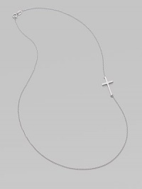 A wispy chain of 14k white gold features a cross pendant set askew for a modern edge.14k white gold Length, about 16 Pendant length, about ¾ Spring ring clasp Made in USA A wispy chain of 14k white gold features a cross pendant set askew for a modern edge.14k white gold Length, about 16 Pendant length, about ¾ Spring ring clasp Made in USA