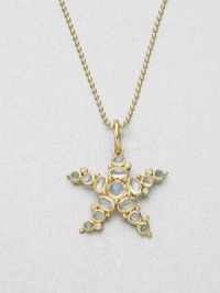 An aquatic-inspired design in blue moonstone and radiant 18k gold, accented in brilliant diamonds. Blue moonstone18k goldDiamonds, .06 tcwSize, about 1.1Fixed baleMade in ItalyPlease note: Chain sold separately. An aquatic-inspired design in blue moonstone and radiant 18k gold, accented in brilliant diamonds. Blue moonstone18k goldDiamonds, .06 tcwSize, about 1.1Fixed baleMade in ItalyPlease note: Chain sold separately.