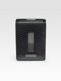 Versatile design is a money clip and cardholder crafted of snakeskin-print leather.1 inside pocket3¾ X 2½Imported Versatile design is a money clip and cardholder crafted of snakeskin-print leather.1 inside pocket3¾ X 2½Imported