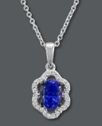 Regal resplendence. The stunning curves on Le Vian's unique pendant necklace shine with the addition of oval-cut tanzanite (5/8 ct. t.w.) and round-cut diamonds (1/10 ct. t.w.). Crafted in 14k white gold. Approximate length: 18 inches. Approximate drop: 1/2 inch. Regal resplendence. The stunning curves on Le Vian's unique pendant necklace shine with the addition of oval-cut tanzanite (5/8 ct. t.w.) and round-cut diamonds (1/10 ct. t.w.). Crafted in 14k white gold. Approximate length: 18 inches. Approximate drop: 1/2 inch.