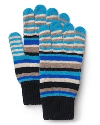 Soft, striped gloves add a touch of color to your wintry ensemble. Soft, striped gloves add a touch of color to your wintry ensemble.