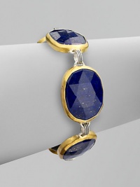 Rich lapis stones set in 24k gold with sterling silver links for a truly elegant style. Lapis24k goldSterling silverLength, about 7¾Box clasp closureImported Rich lapis stones set in 24k gold with sterling silver links for a truly elegant style. Lapis24k goldSterling silverLength, about 7¾Box clasp closureImported