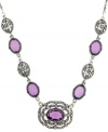 Vibrant and vintage-inspired. Featuring Czech glass accents in an attractive amethyst hue, this stunning link necklace from 2028 channels the Victorian era. Crafted in silver tone mixed metal. Approximate length: 16 inches + 3-inch extender.