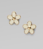 A sweet, delicate floral design to adorn the ears.Epoxy Plated brass Diameter, about ½ 14K gold filled post backs Imported 