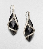 From the Cable Wrap Collection. A stunning, multi-faceted black onyx marquis drop wrapped in cables and brilliant diamonds. Black onyxDiamonds, .39 tcwSterling silverDrop, about 1.18Hook backImported 