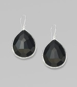 A large faceted drop of black onyx in a sterling silver setting.Black onyx Sterling silver Length, about 1 Width, about ¾ Ear wire Imported 