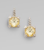 From the Linen Collection. A small cushion-cut canary crystal shimmers in a sterling silver setting, accented by white sapphires.Canary crystalWhite sapphireSterling silverLength, about ¾Ear wireImported