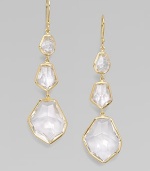 From the Modern Rock Candy Collection. Three graduated, free-form shapes of faceted clear quartz dangle from a polished setting of 18k gold.Clear quartz 18k yellow gold Length, about 2½ Ear wire Imported