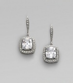 EXCLUSIVELY AT SAKS. Shimmering cushion-cut cubic zirconia, cradled in settings of pretty pavé crystals. Cubic zirconia and crystal Rhodium plated Drop, about 1¼ Ear wire Imported