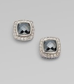 From the Petite Albion Collection. This sleek design with dazzling pavé diamonds surrounding a hematite stone set in sterling silver is elegant and versatile. HematiteDiamonds, .4 tcwSterling silverSize, about ¼Post backImported 