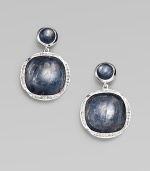 From the Scultura Collection. Two beautiful, linked Kyanite cabochons set in sterling silver embellished with a pavé diamond bezel. KyaniteDiamonds, .33 tcwSterling silverLength, about 1¼Post backImported 