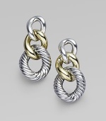 Smooth and cabled, silver and gold come together in chunky link earrings that are both modern and classic. Sterling silver and 18k yellow gold Drop, about 1 Post back Made in Italy