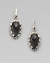 From the Silver Superstud Collection. This unique style boasts a faceted grey cat's eye and quartz crystal center surrounded in spiked sterling silver. Grey cat's eye and quartz crystalSterling silver Drop, about 1½14k gold post backImported 