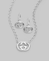 EXCLUSIVELY AT SAKS. From the Silver Britt Collection. Iconic interlocking G design in polished sterling silver.Sterling silver Necklace length, about 17 ½ Pendant width, about ¾ Earring length, about 1 Lobster clasp closure Ear wires Made in Italy 