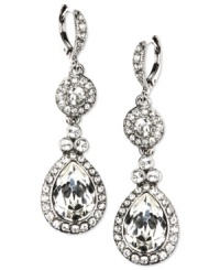 Shimmer that captivates. These glamorous Givenchy earrings are designed with a double drop silhouette that glistens with Swarovski crystal stones. Crafted in imitation rhodium plated mixed metal. Approximate drop: 2-1/8 inches. Shimmer that captivates. These glamorous Givenchy earrings are designed with a double drop silhouette that glistens with Swarovski crystal stones. Crafted in imitation rhodium plated mixed metal. Approximate drop: 2-1/8 inches.