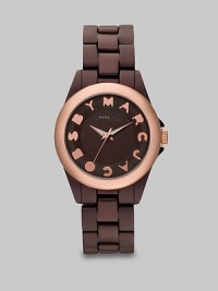 A ultra-lightweight design with a playful logo accented dial. Quartz movementWater resistant to 5 ATMRound brown aluminum case, 36mm (1.4)Smooth rose goldtone ion-plated bezelBrown dialLogo hour markersSecond hand Brown aluminum bracelet, 18mm wide (0.7)Imported A ultra-lightweight design with a playful logo accented dial. Quartz movementWater resistant to 5 ATMRound brown aluminum case, 36mm (1.4)Smooth rose goldtone ion-plated bezelBrown dialLogo hour markersSecond hand Brown aluminum bracelet, 18mm wide (0.7)Imported