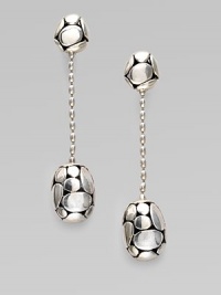 From the Kali Pebble Collection. Textured pebbles bookend the top and bottom of a delicate and dramatic drop, with an oval bead chain in between. Sterling silverDrop, about 2Post backMade in Bali From the Kali Pebble Collection. Textured pebbles bookend the top and bottom of a delicate and dramatic drop, with an oval bead chain in between. Sterling silverDrop, about 2Post backMade in Bali