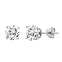 Sterling Silver Cubic Zirconia Clear Round Stud Earrings. 6.50 Mm Each Stone. Includes Sterling Silver Backings. 2.00 Carat Total Weight Sterling Silver Cubic Zirconia Clear Round Stud Earrings. 6.50 Mm Each Stone. Includes Sterling Silver Backings. 2.00 Carat Total Weight