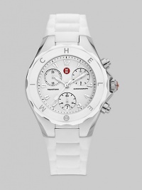 From the Tahitian Jelly Bean Collection. A sporty timepiece with stainless steel accents, enamel dial and silicone strap.Swiss quartz movement Water resistant to 5 ATM Logo enameled bezel Round stainless steel case, 40mm, (1.498) K-1 mineral crystal Chronograph dial Arabic numeral hour markers Second hand Silicone strap, 23mm, (.91) Imported From the Tahitian Jelly Bean Collection. A sporty timepiece with stainless steel accents, enamel dial and silicone strap.Swiss quartz movement Water resistant to 5 ATM Logo enameled bezel Round stainless steel case, 40mm, (1.498) K-1 mineral crystal Chronograph dial Arabic numeral hour markers Second hand Silicone strap, 23mm, (.91) Imported
