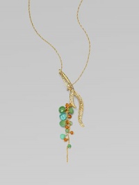 From the Elements Collection. A carnelian, apatite and chrysoprase cluster attached to a goldtone leaf pendant accented with sparkling Swarovksi crystals on a delicate 18k goldplated chain. Carnelian, apatite and chrysopraseSwarovski crystals18k goldplated chainGoltoneLength, about 16 to 19 adjustable18k goldplated lobster claps closureMade in USA From the Elements Collection. A carnelian, apatite and chrysoprase cluster attached to a goldtone leaf pendant accented with sparkling Swarovksi crystals on a delicate 18k goldplated chain. Carnelian, apatite and chrysopraseSwarovski crystals18k goldplated chainGoltoneLength, about 16 to 19 adjustable18k goldplated lobster claps closureMade in USA